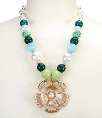 Southern Living Bead and Pearl Flower Pendant Collar Necklace