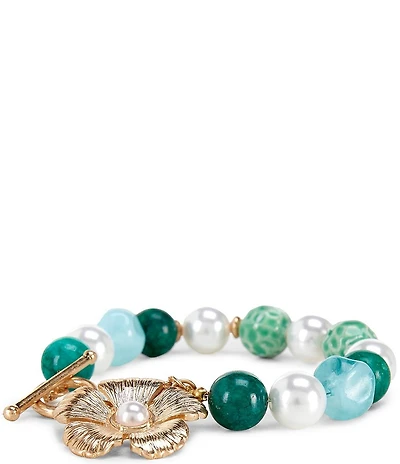 Southern Living Bead and Pearl Flower Pendant Line Bracelet