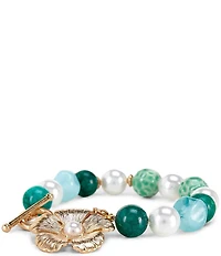 Southern Living Bead and Pearl Flower Pendant Line Bracelet