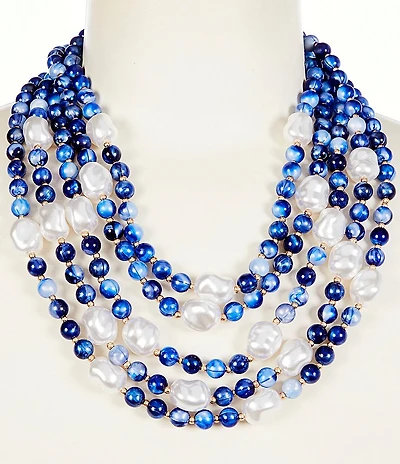 Southern Living Bead and Pearl Short Multi-Strand Statement Necklace