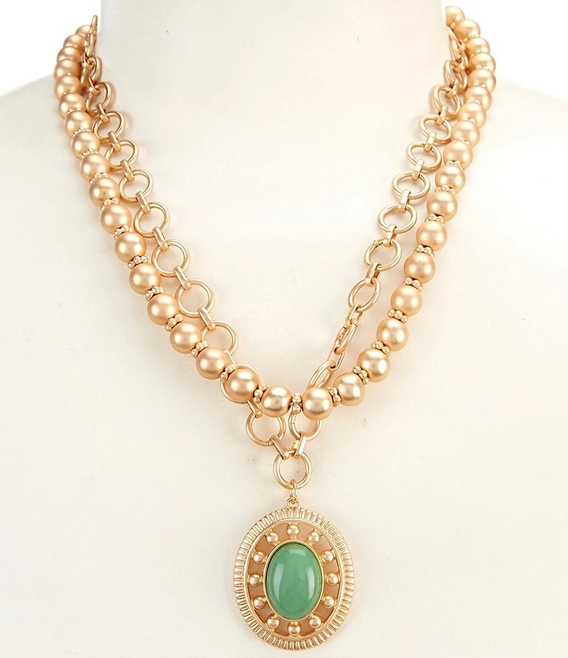 Southern Living Bead Strand & Green Stone Oval Short Multi Strand Pendant Necklace