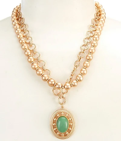 Southern Living Bead Strand & Green Stone Oval Short Multi Strand Pendant Necklace