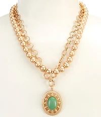Southern Living Bead Strand & Green Stone Oval Short Multi Strand Pendant Necklace