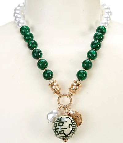 Southern Living Beaded Short Pendant Necklace with Chinoiserie and Pearl Pendant