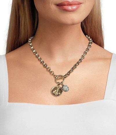 Southern Living Bee and Chinoiserie Bead Toggle Short Pendant Necklace
