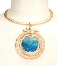 Southern Living Blue Ombre Orbital Pendant Hammered Bar Collar Necklace
