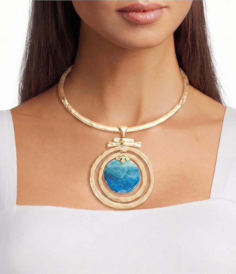 Southern Living Ombre Orbital Pendant Hammered Bar Statement Collar Necklace