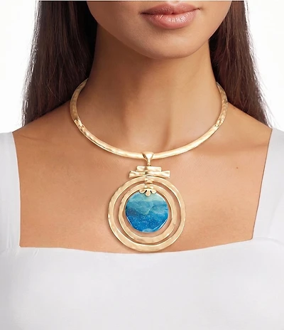 Southern Living Ombre Orbital Pendant Hammered Bar Statement Collar Necklace