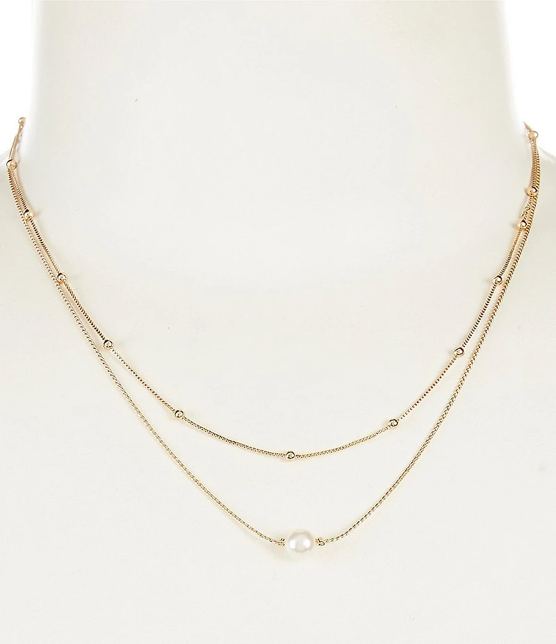 Southern Living x Borrowed & Blue Chain & Pearl Short Multi Strand Necklace