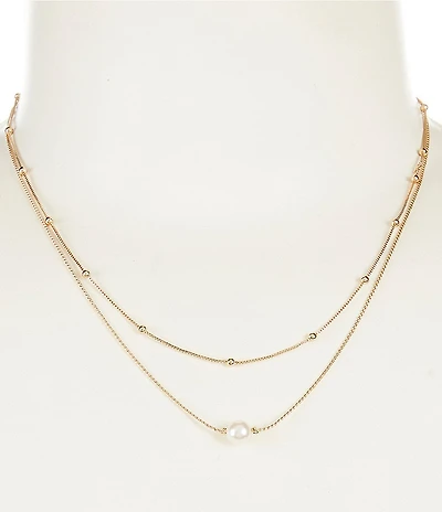 Southern Living x Borrowed & Blue Chain & Pearl Short Multi Strand Necklace