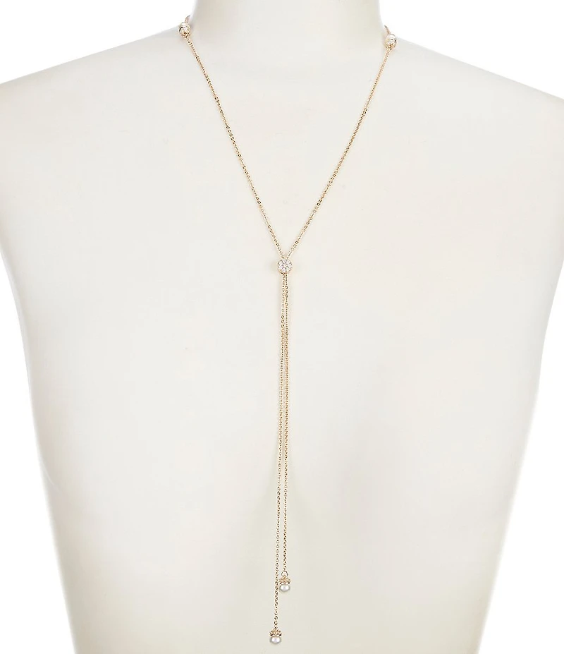 Southern Living x Borrowed & Blue Crystal CZ Pave Pearl Station Adjustable Y Necklace