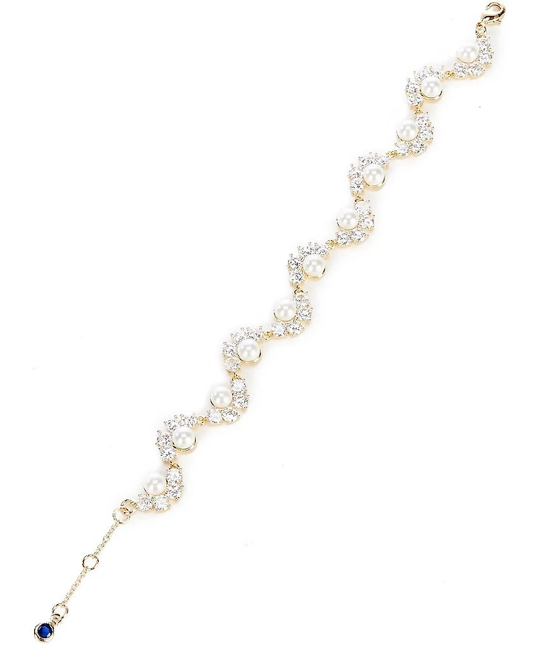 Southern Living x Borrowed & Blue Curved Cubic Zirconia Stones and Pearls Line Bracelet