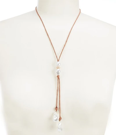 Southern Living Brown Cord Double Organic Pearl Y Necklace