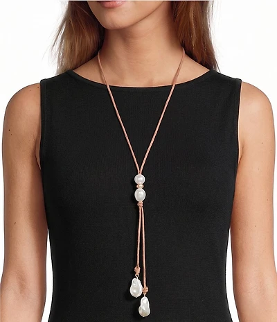 Southern Living Brown Cord Double Organic Pearl Y Necklace