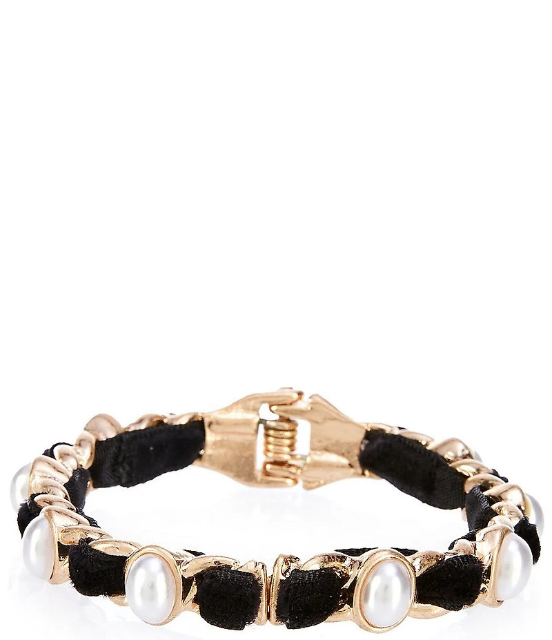 Southern Living Chain Hinge Bangle Bracelet with Ribbon and Pearls