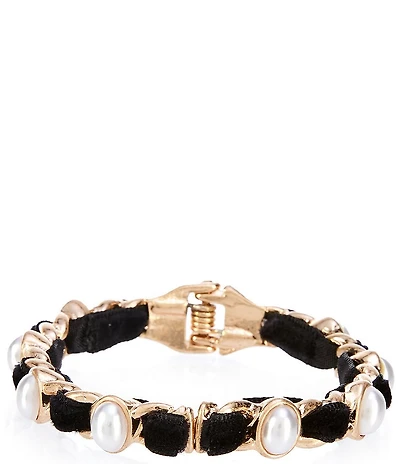 Southern Living Chain Hinge Bangle Bracelet with Ribbon and Pearls