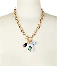 Southern Living Mahjong Tile and Bead Long Chain Pendant Necklace