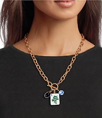 Southern Living Mahjong Tile and Bead Long Chain Pendant Necklace