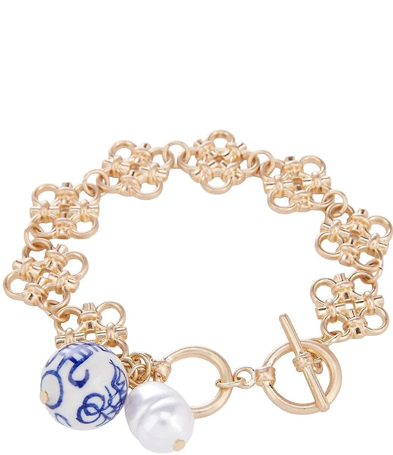 Southern Living Chinoiserie Bead And Pearl Charms Line Bracelet