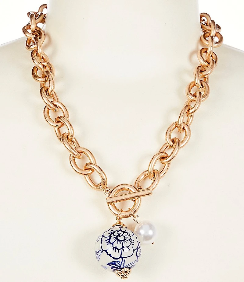 Southern Living Chinoiserie Bead Chain Link Short Pendant Necklace