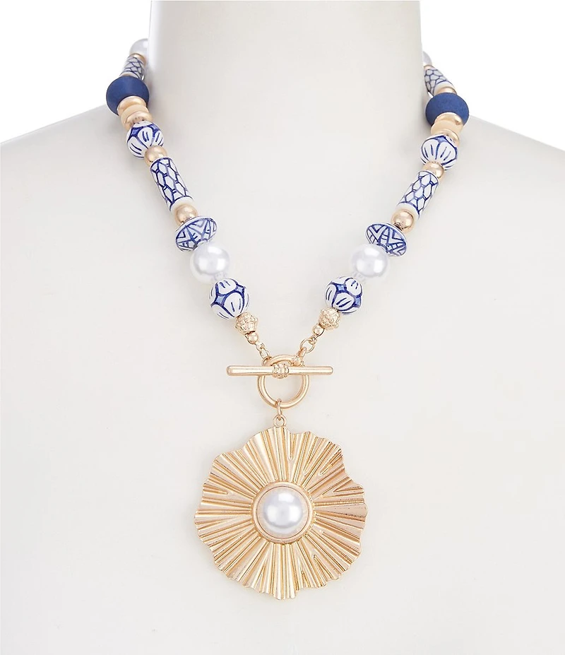 Southern Living Chinoiserie Beaded Short Burst Pendant Statement Necklace