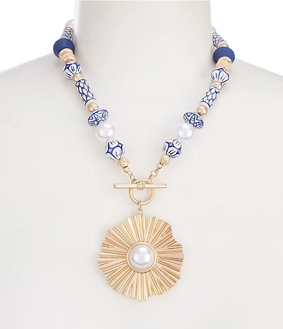 Southern Living Chinoiserie Beaded Short Burst Pendant Statement Necklace