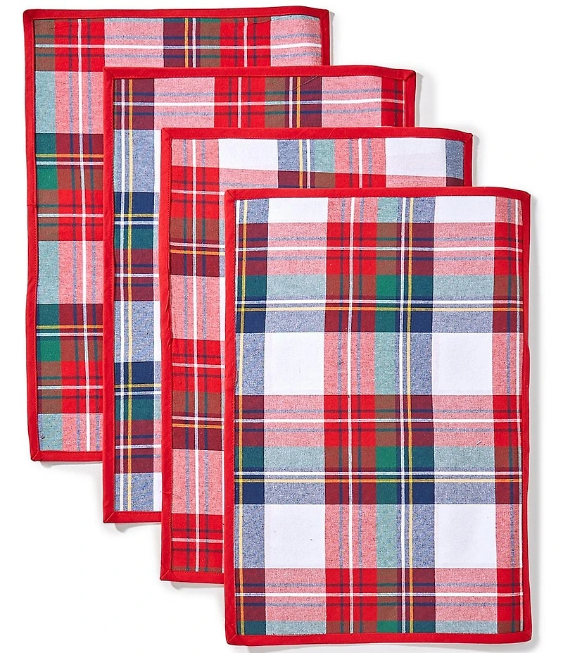 Southern Living Chinoiserie Christmas Collection Tartan Plaid Placemats, Set of 2