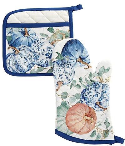 Southern Living Chinoiserie Pumpkin Collection Oven Mitt & Pot Holder Set