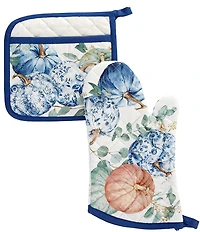 Southern Living Chinoiserie Pumpkin Collection Oven Mitt & Pot Holder Set