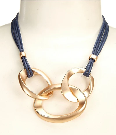 Southern Living Concaved Double Oval Link Frontal Navy Cord Collar Necklace