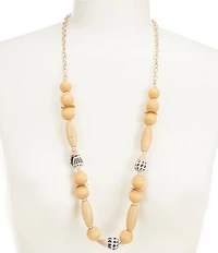 Southern Living Conus Shell Station Multi Wood Bead Long Strand Necklace
