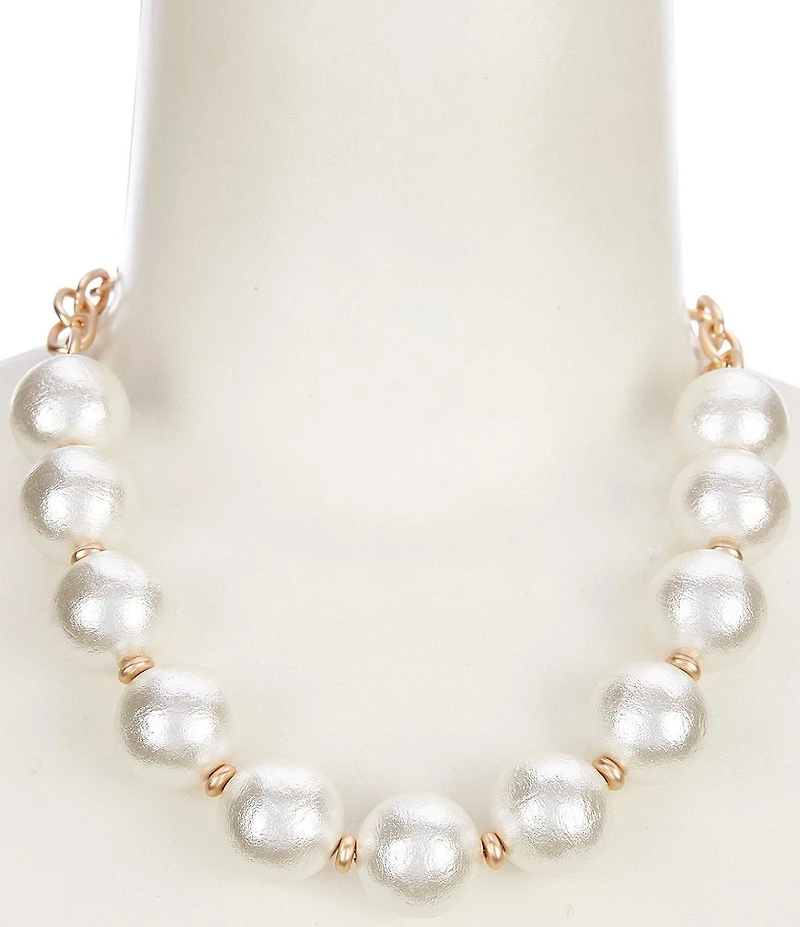 Southern Living Cotton Oversized Pearl Frontal Statement Collar Necklace