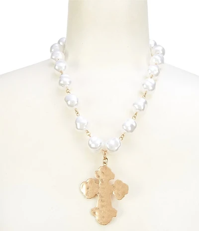 Southern Living Cross Pendant Pearl Short Pendant Statement Necklace