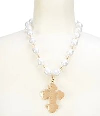 Southern Living Cross Pendant Pearl Short Pendant Statement Necklace