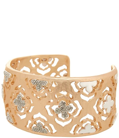 Southern Living Crystal Pave Multi Clover Open Metal Cuff Bracelet