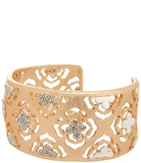 Southern Living Crystal Pave Multi Clover Open Metal Cuff Bracelet