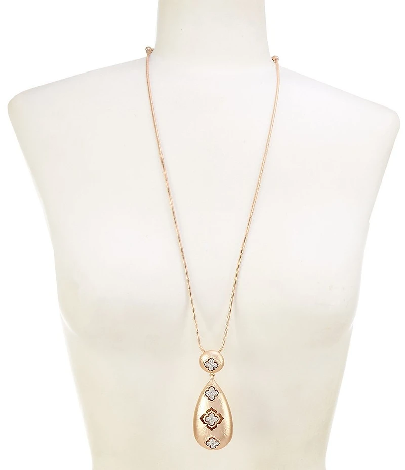 Southern Living Crystal Pave Multi Clover Teardrop Long Pendant Necklace