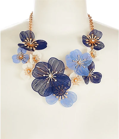 Southern Living Crystal Stone Multi Blue Floral Statement Necklace