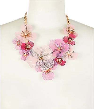Southern Living Crystal Stone Multi Pink Floral Resort Frontal Statement Necklace