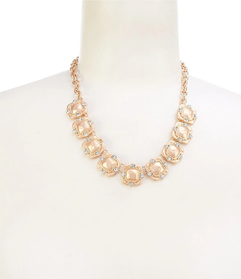 Southern Living Crystal Stone Square Wobbly Metal Frontal Collar Necklace