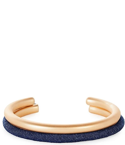 Southern Living Denim Fabric & Polished Metal Round Cuff Bracelet Set