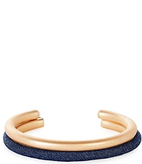 Southern Living Denim Fabric & Polished Metal Round Cuff Bracelet Set