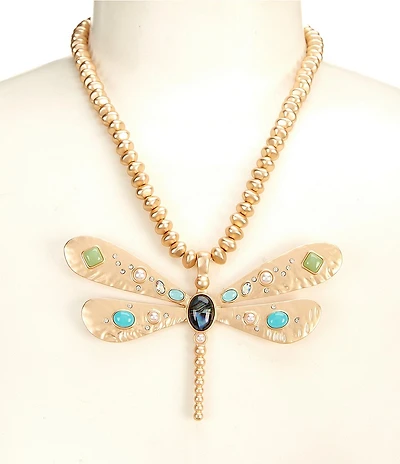 Southern Living Dragonfly Organic Strand Short Statement Pendant Necklace