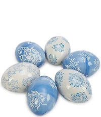 Southern Living Easter Collection Blue and White Floral Toile Stoneware Hand Painted Eggs, Set of 6
