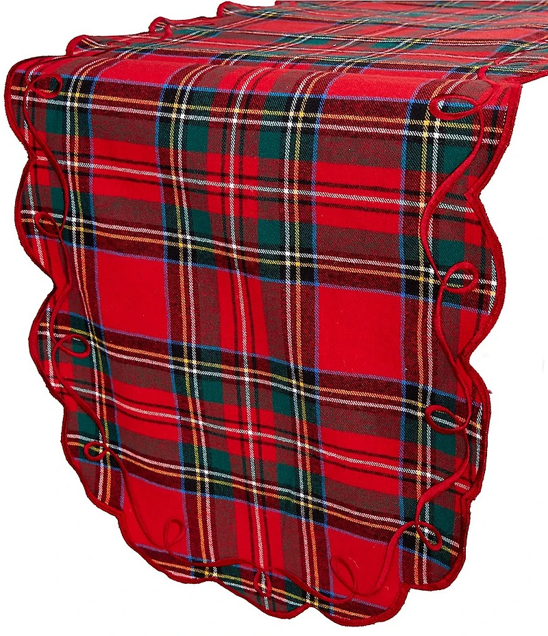 Southern Living Embroidered Plaid Scallop Runner