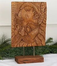 Southern Living Evergreen Collection Carved Wood Santa Face Tabletop Decor