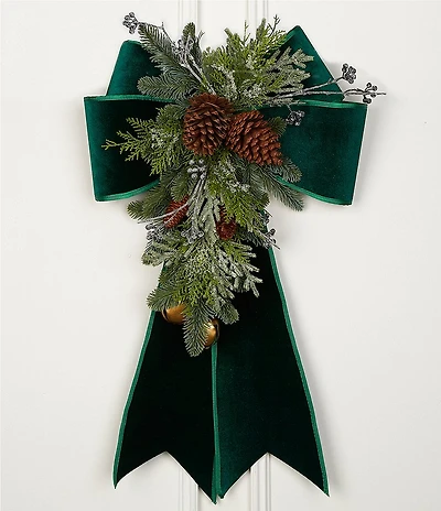 Southern Living Evergreen Collection Velvet Bow with Greenery Hanging Wall Decor