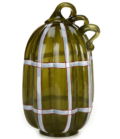 Southern Living Harvest Collection Green Plaid Glass Pumpkin