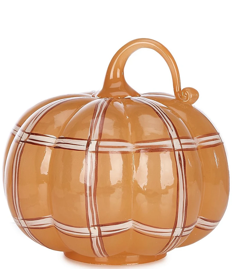 Southern Living Harvest Collection Orange Plaid Glass Pumpkin
