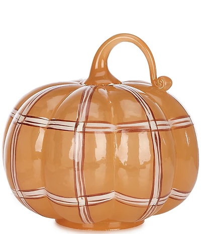 Southern Living Harvest Collection Orange Plaid Glass Pumpkin